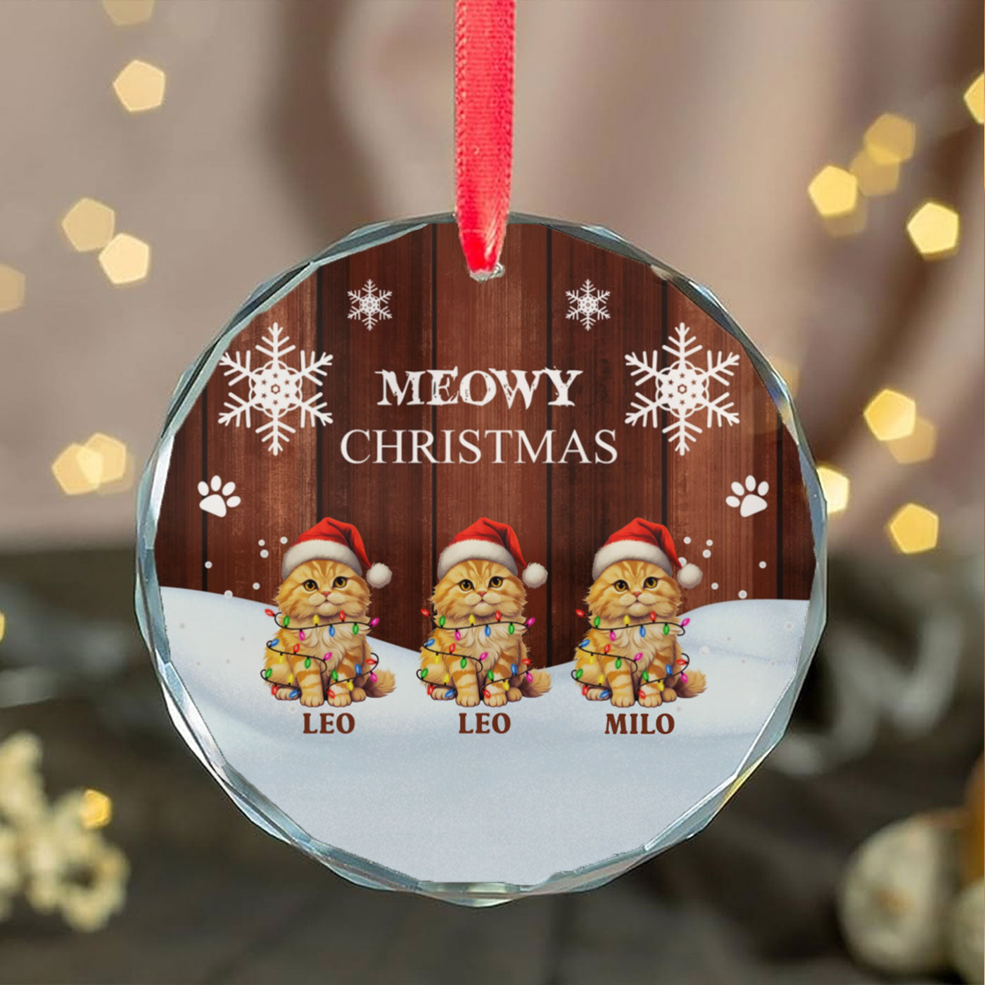 Personalized "Meowy Christmas" Crystal Glass Ornament – Custom Cat Names for Premium Holiday Decor